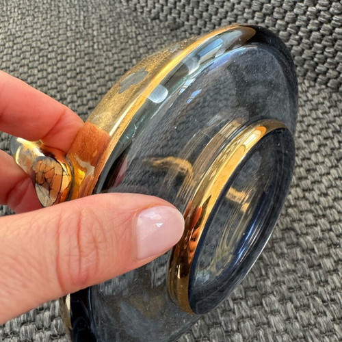 Bohemian amber glass basket used with gold encrusted floral decoration