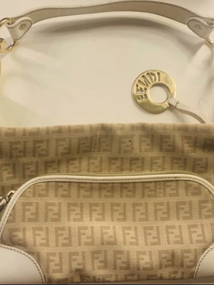 Fendi Zucchino Canvas Chef Pocket Hobo Bag like new, beige and gold