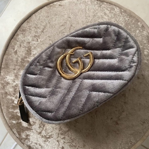 Vintage banana bag belt grey velvet touch used waist bag