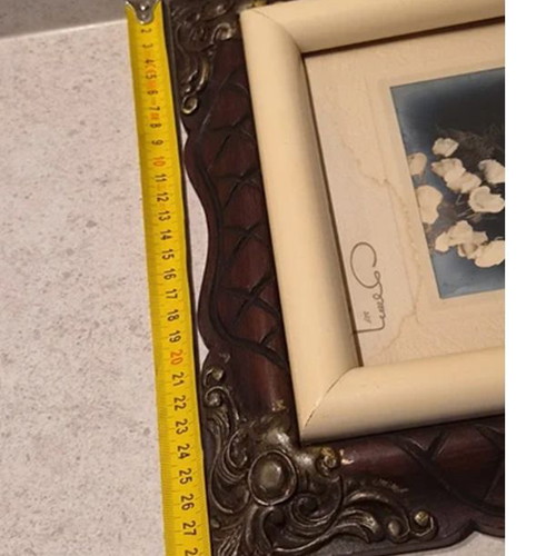 Large Vintage Photo Frame with Beautiful Wood Carving, Dark Wood