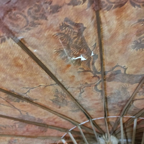 Chinese handmade umbrella used, made of rice paper and bamboo
