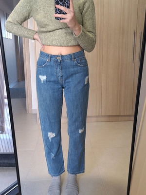 Bershka сини дънкови панталони тип girlfriend като нови, размер 36