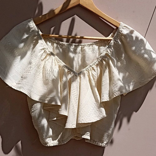 Crop top new with ruffles, cotton, size S, ecru color