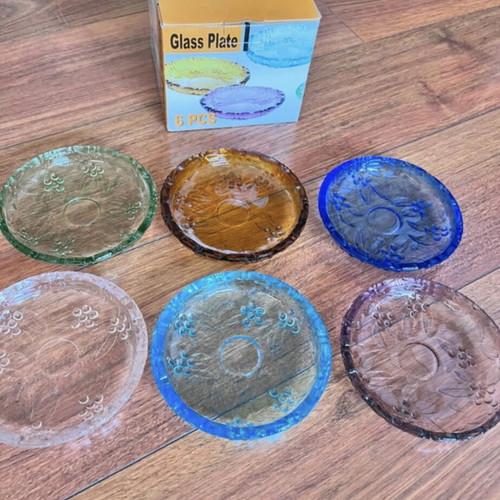 Glass Dessert Plates Set new, colorful