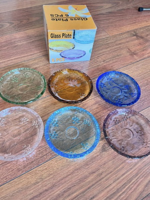 Glass Dessert Plates Set new, colorful