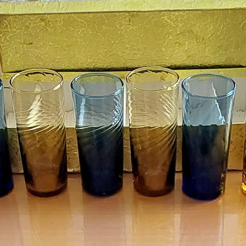 Collectible set of 6 handmade vintage glasses for ouzo, liqueur, schnapps new