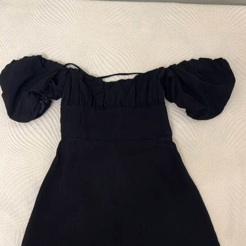Zara black mini dress with puff sleeves