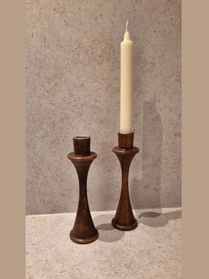 Vintage Wooden Candle Holders Set of 2 Mid-Century Scandinavian Style