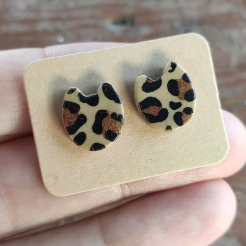Handmade earrings from polymer clay with steel clasp beige and brown