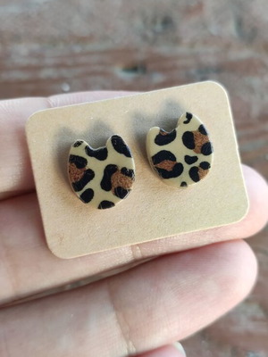 Handmade earrings from polymer clay with steel clasp beige and brown