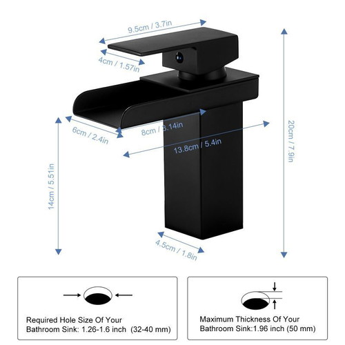 Black matte basin mixer tap new, waterfall flow
