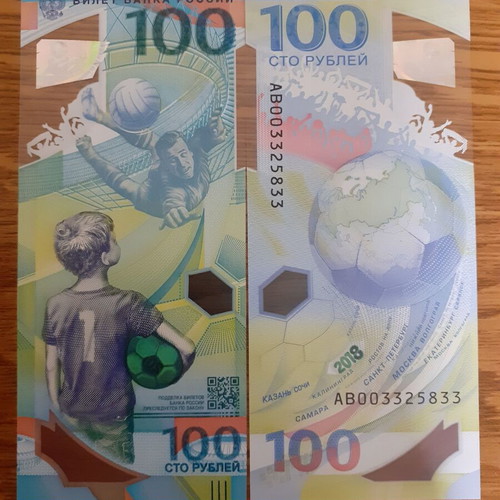 Russia 100 Rubles 2018 FIFA Cup Polymer Banknote new