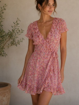 Floral dress like new, pink and multicolored, size S