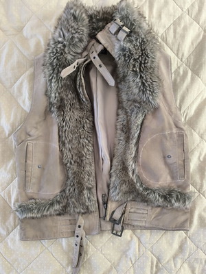 Topshop γιλέκο από αυθεντικό δέρμα μεταχειρισμένο, στυλ aviator με συνθετική γούνα