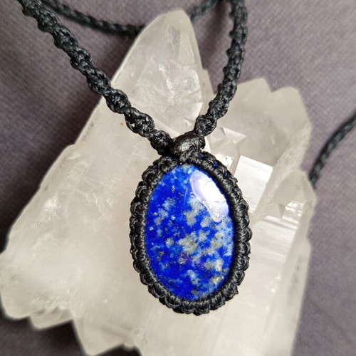 Macrame necklace with lapis lazuli energy crystal, new