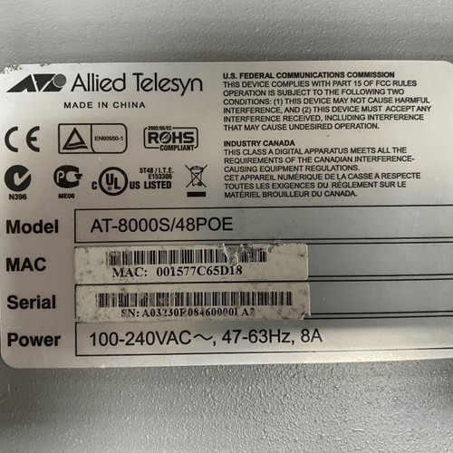 Allied Telesis AT8000S 48 PoE switch restored, managed
