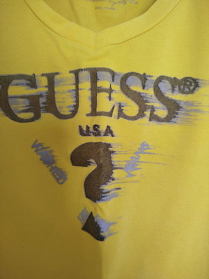 Guess women's t-shirt used, yellow, size S/M