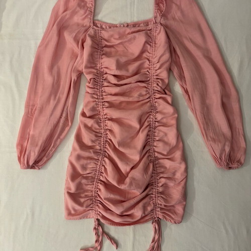 Urban Bliss pink ruched mini dress with tie up detail, new, size 10