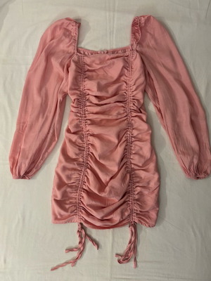 Urban Bliss pink ruched mini dress with tie up detail, new, size 10