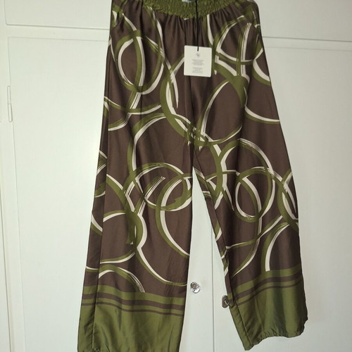 Pants new with tag, silk-like fabric, brown and green, sizes L-XL