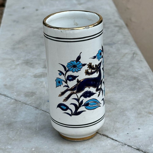 Handmade ceramic vase Manousakis Rhodes used with deer motif