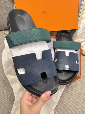 Hermès Chypre Sandals size 45 like new, navy blue and green