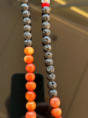 Necklace with lava stones and orange nephrite like new