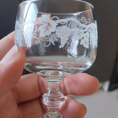 Vintage crystal raki glass with grape design