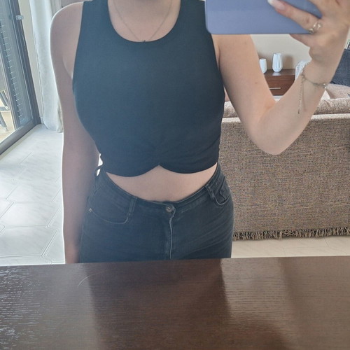 Zara crop tops set with knot detail, size S, turquoise and black