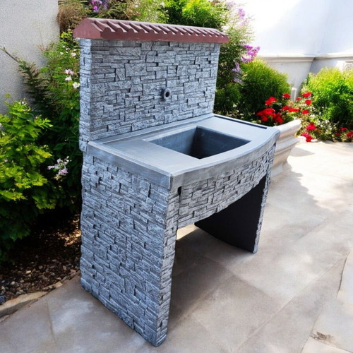 Maria Garden Fountain in Gray and White Concrete, New