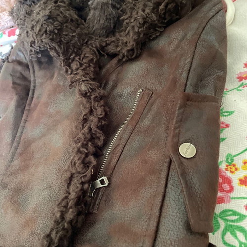 Vest made of eco leather and fur like new, vintage distressed style