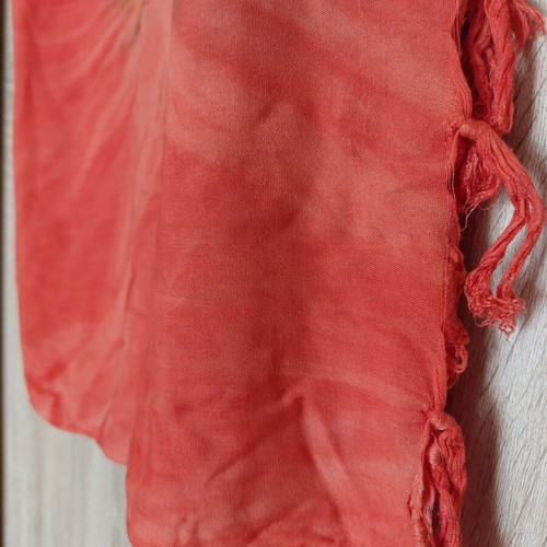 Women's boho beach pareo like new, red viscose fabric with fringes
