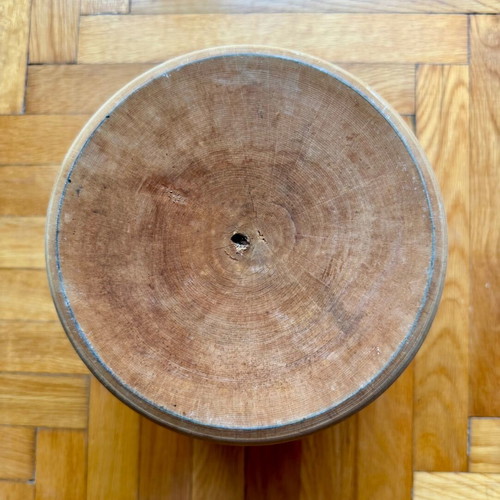 Traditional wooden mortar used, natural wood, 17 cm height