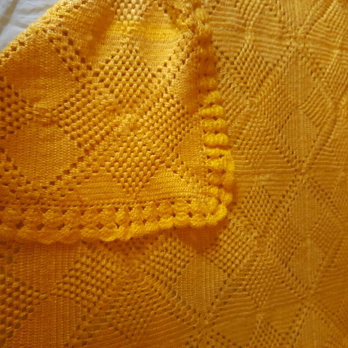 Vintage handmade knitted blanket yellow crocus new
