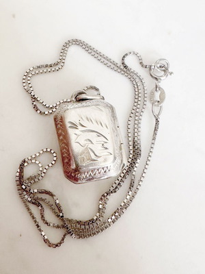 Silver 925 Vintage Locket Necklace handmade, used, 1970s