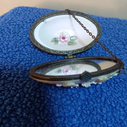 French porcelain mirror used, made in 1940, 8.5x6 cm