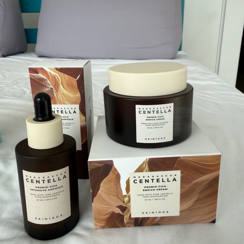 Skin1004 Madagascar Centella Probio-Cica Intensive Ampoule and Enrich Cream used