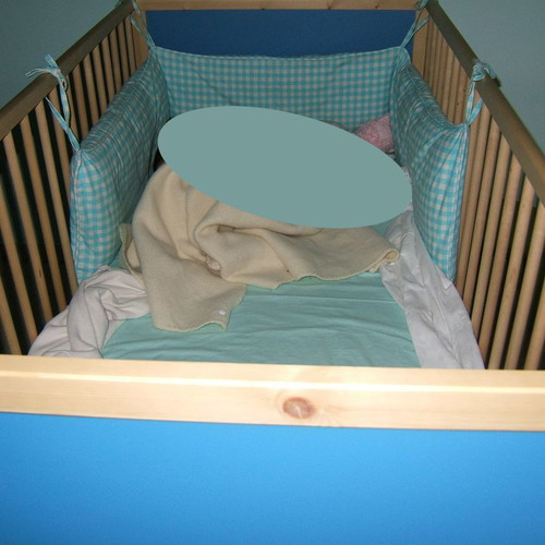 IKEA baby cot used 70x140 blue and natural beech wood