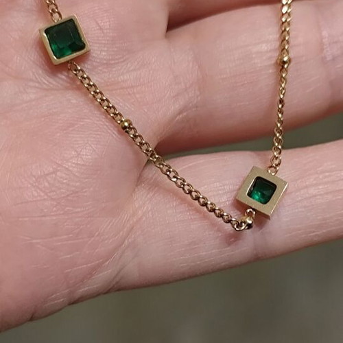 Jewelry set with green stone stainless steel necklace and ring new