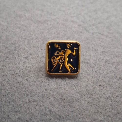 Set of 2 vintage pins with gold dancer figures on blue enamel like new