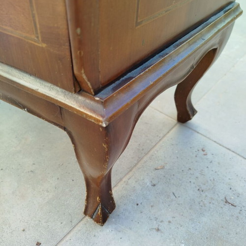 French Secretary Desk used, solid wood with marquetry and brass handles