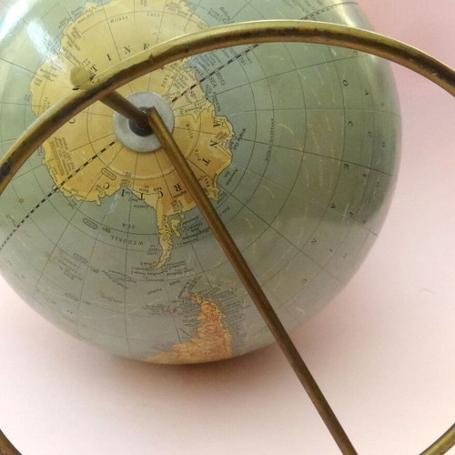 Vintage Atlas Globe on Large Metal Base, Used, 1970s