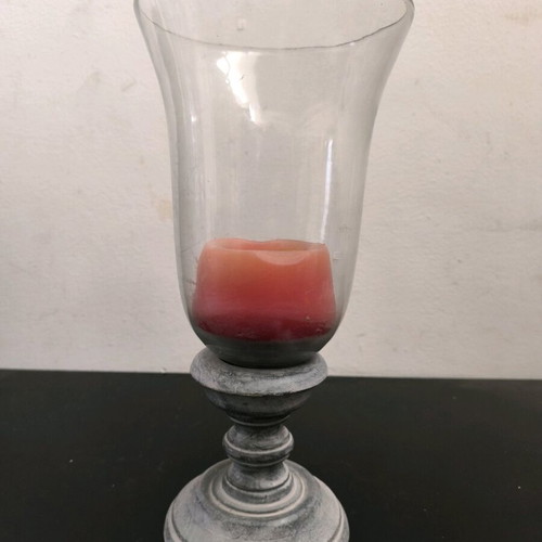 Candlestick used with wooden base and large glass cover
