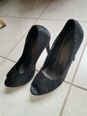 Heels with rhinestones used, black size 39, high heels