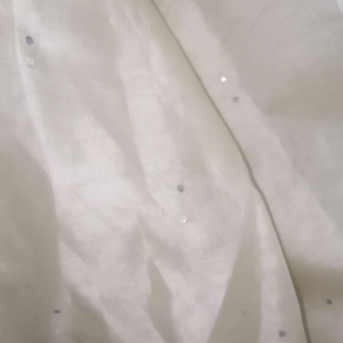 Organza fabric with rhinestones new, height 2.80m, transparent ice beige
