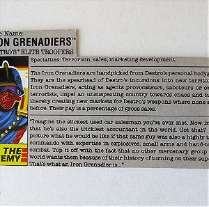 GI Joe "Iron Grenadiers" (1988) (US) filecard (Badly Cut)