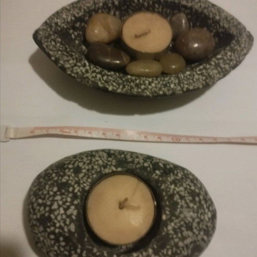 Decorative cement and pebble tealight holders set of 2 like new