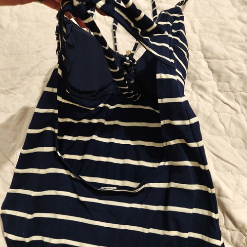 Women's swimsuit navy blue with white stripes, size M