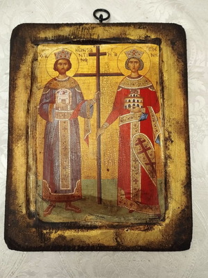 Handmade aged icon of Saint Constantine and Saint Helen new