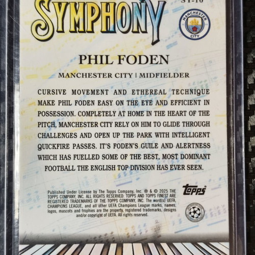Phil Foden Symphony Refractor trading card, Topps Finest 2024-25
